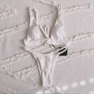 White ribbed bikini set with braided detail